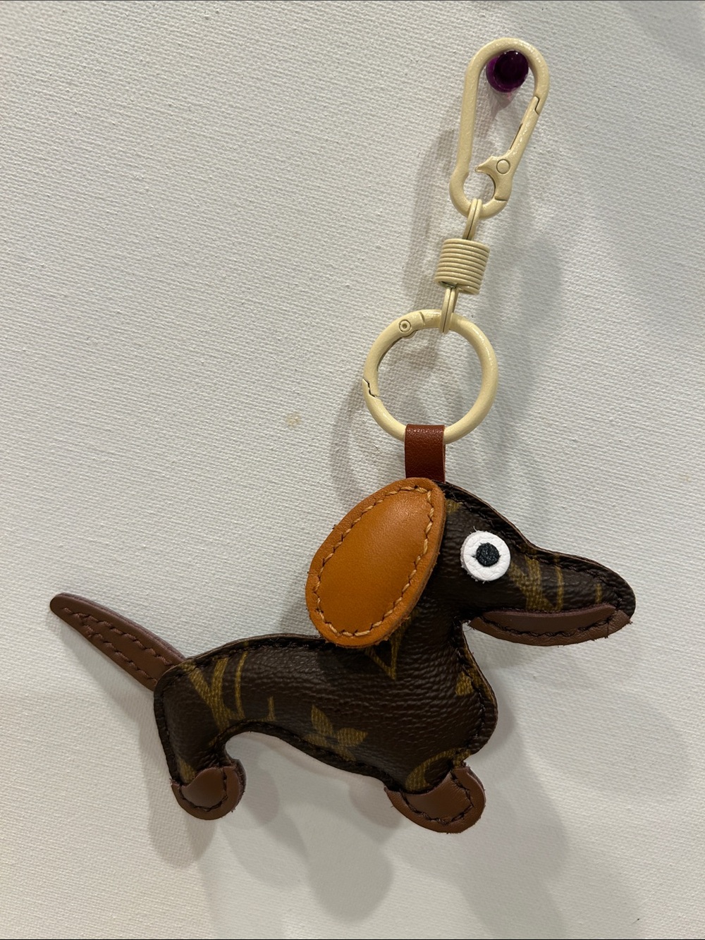 Upcycled LV Monogram Logo Dachshund Weenie Dog Bag Charm Keychain New